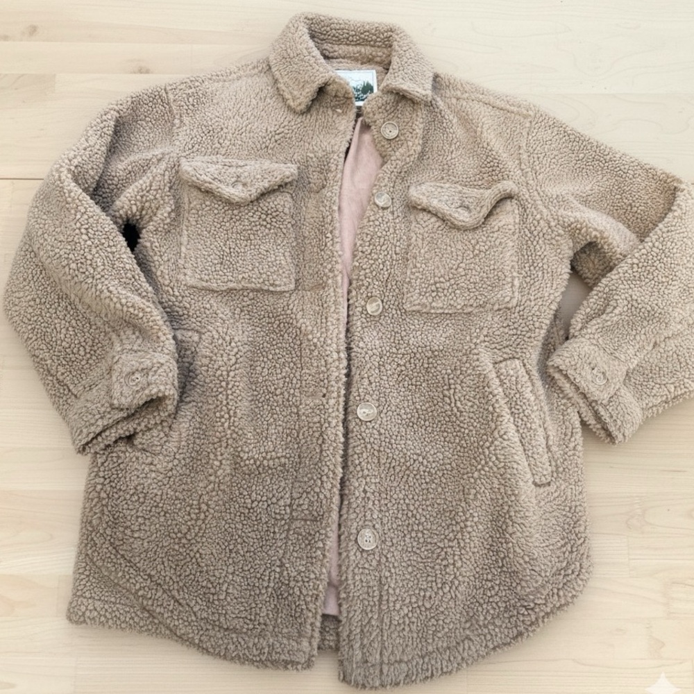 American Eagle Brown Sherpa shacket jacket coat fleece S oversized teddy